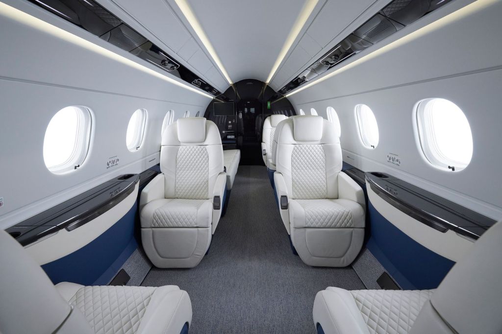 Praetor 600 business jet main cabin photo.